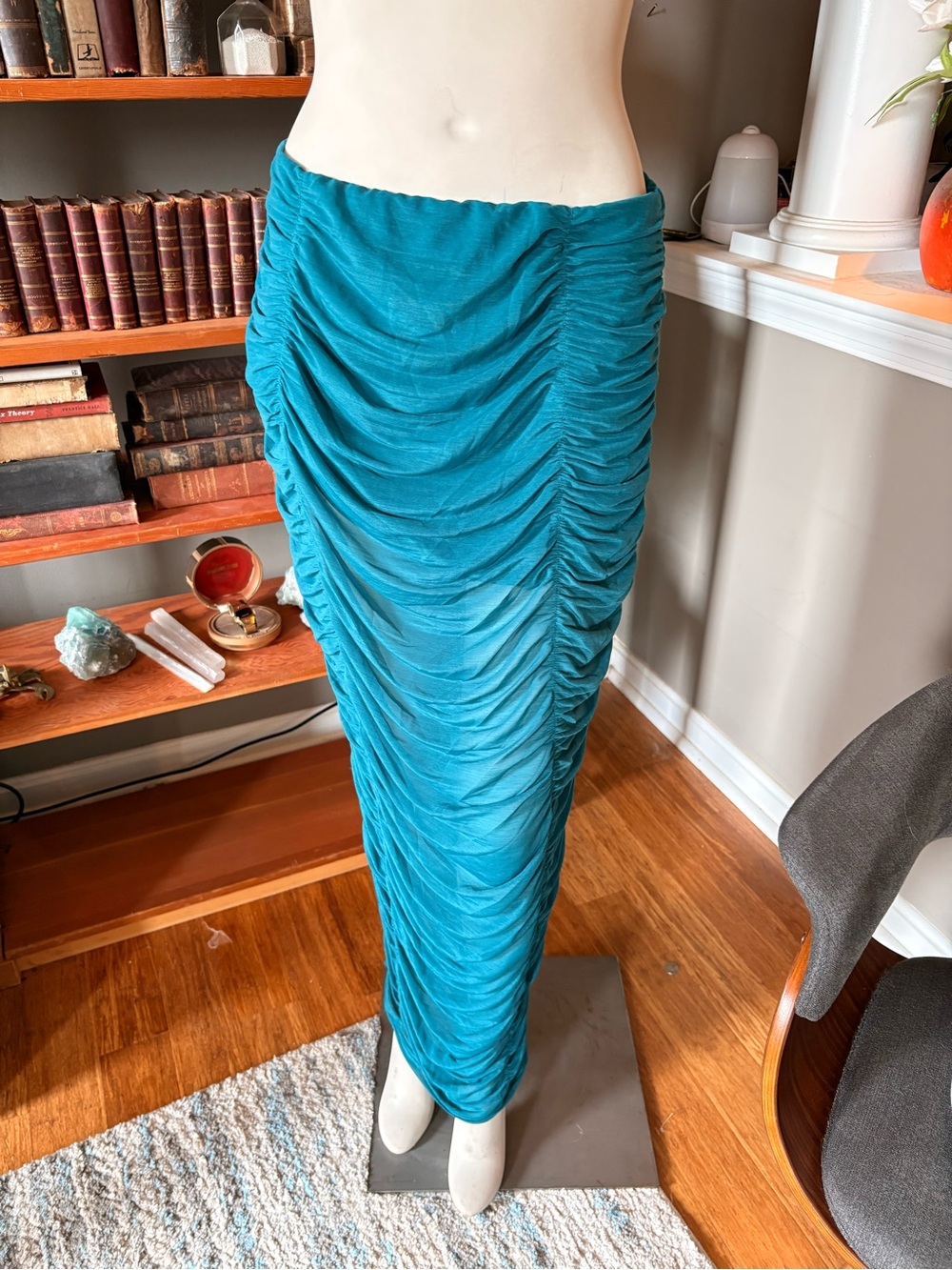 Topshop Teal Ruched Maxi Skirt